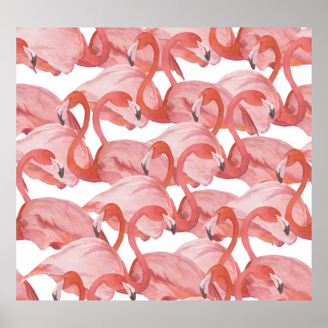 Flamingo Watercolor: Nahtloses Muster Poster (Vorne)