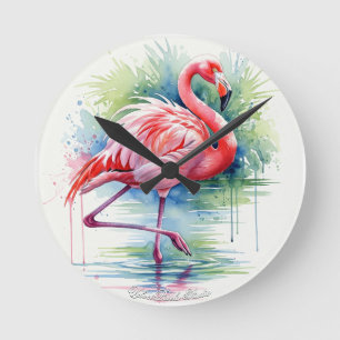 Flamingo Watercolor Wall Clock Runde Wanduhr