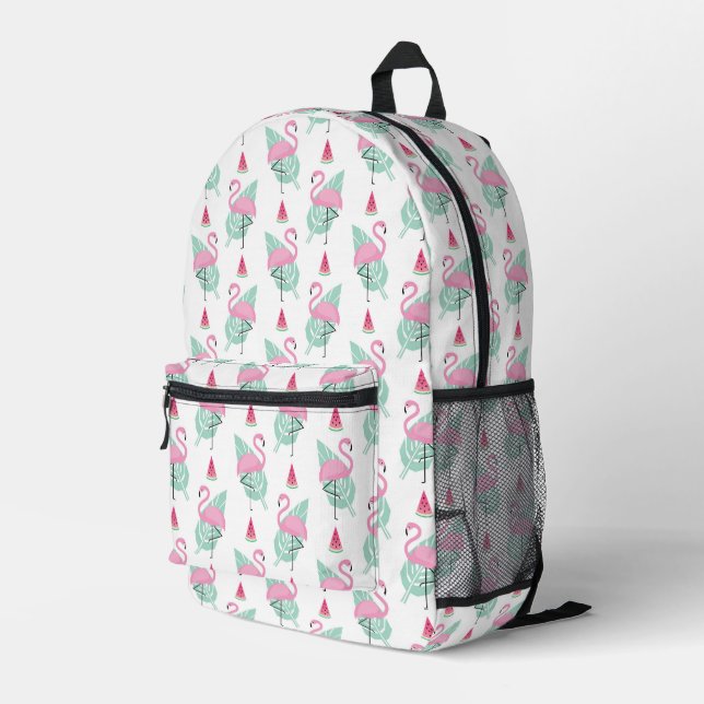 Flamingo & Watermelon Pastel Pattern Bedruckter Rucksack (Rückseitige Ecke Rechts)