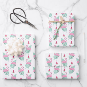 Flamingo & Watermelon Pastel Pattern Geschenkpapier Set