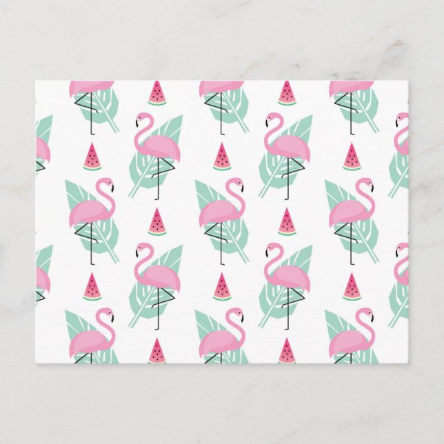 Flamingo & Watermelon Pastel Pattern Postkarte (Vorderseite)