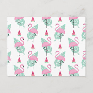 Flamingo & Watermelon Pastel Pattern Postkarte