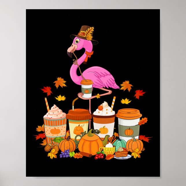 Flamingo Wearing Hat Fall Kaffee Cups Lover Poster (Vorne)