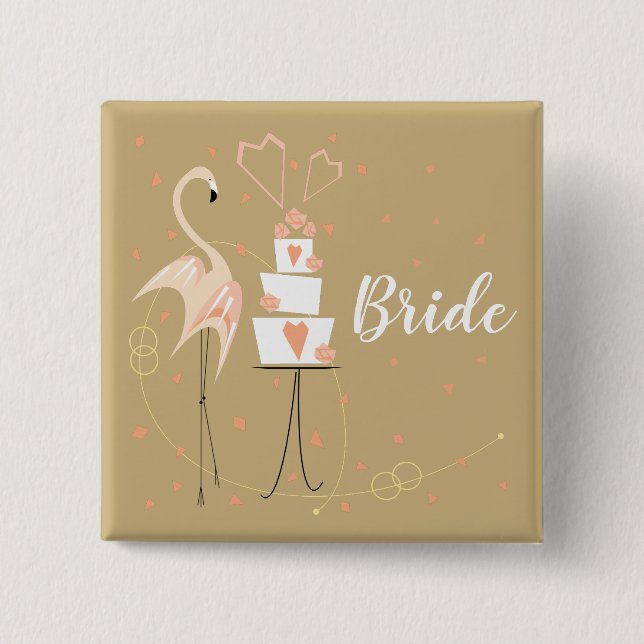 Flamingo Wedding Bride Platz Button (Vorderseite)