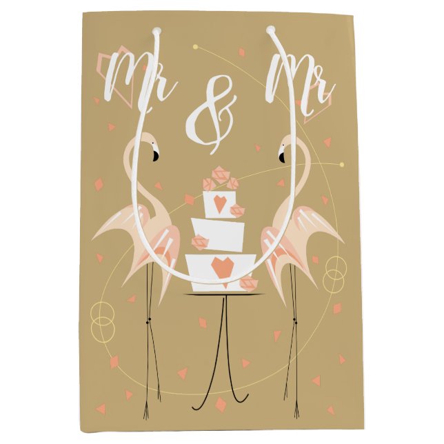 Flamingo Wedding Mr. & Mr. Mittlere Geschenktüte (Vorderseite)