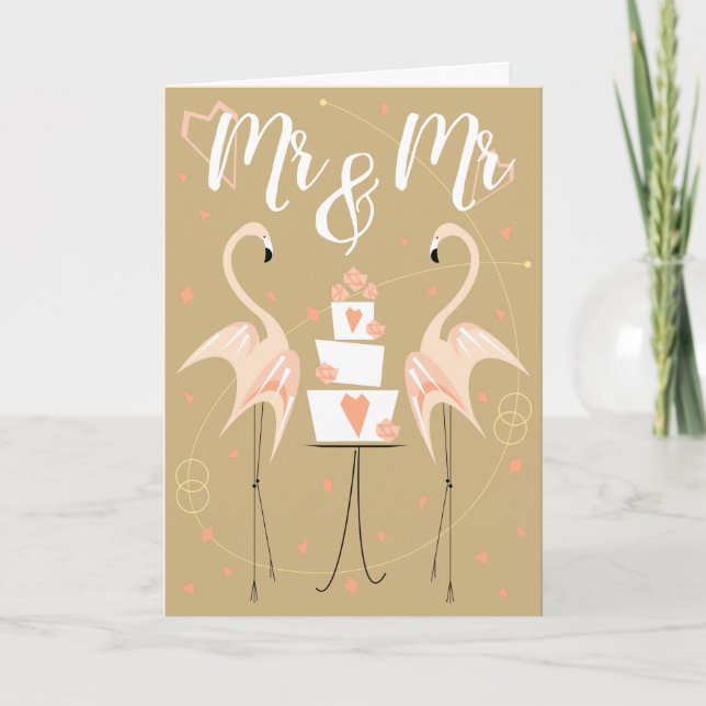 Flamingo Wedding Mr. & Mr Text Karte (Vorderseite)
