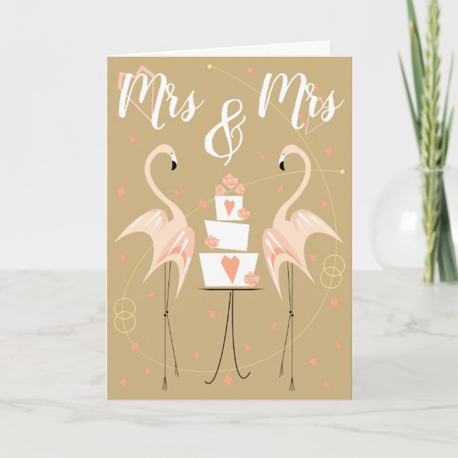 Flamingo Wedding Mrs. & Mrs. Text Karte (Vorderseite)