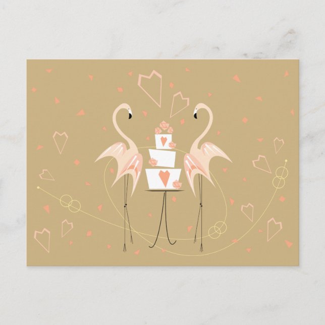 Flamingo Wedding Postkartenlandschaft Postkarte (Vorderseite)