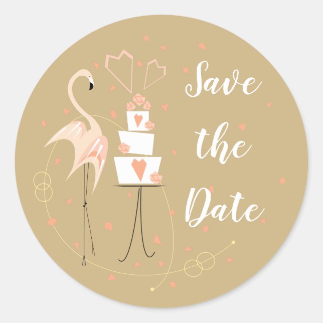 Flamingo Wedding Save the Date Round Classic Round Runder Aufkleber (Vorderseite)