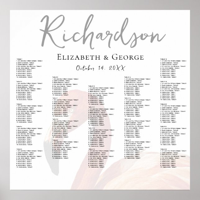 Flamingo Wedding Seating Chart Poster (Vorne)