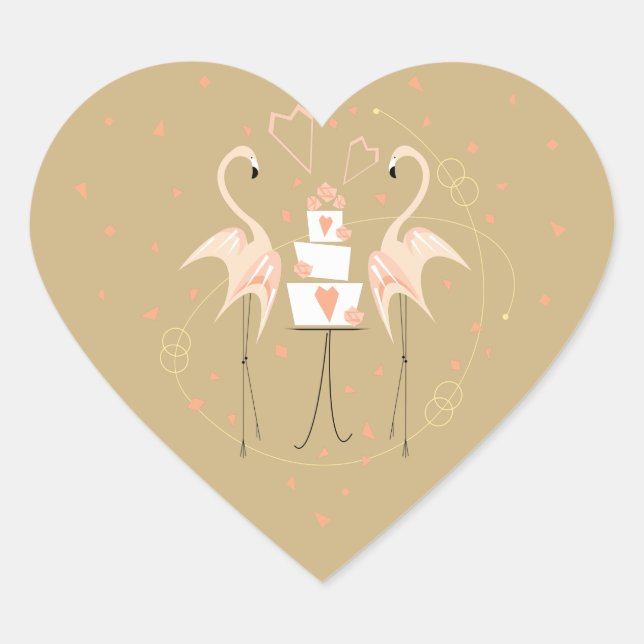 Flamingo Wedding Sticker Herz (Vorderseite)