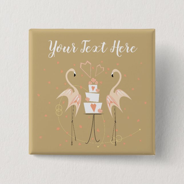 Flamingo Wedding Text Square Button (Vorderseite)