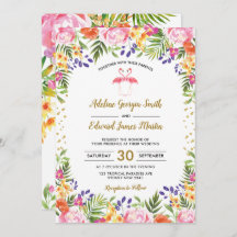Flamingo Wedding Tropical Floral Palm Blätter Gold