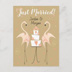 Flamingo Wedding Verheiratet Names Pfirsichportrai Postkarte