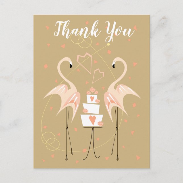 Flamingo Wedding Vielen Dank Postkartenporträt Postkarte (Vorderseite)