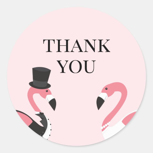 Flamingo Wedding Vielen Dank Runder Aufkleber (Vorderseite)