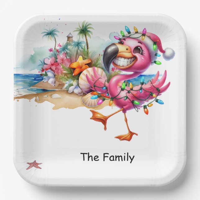 Flamingo Weihnachten im Juli am Strand Pappteller (Vorderseite)