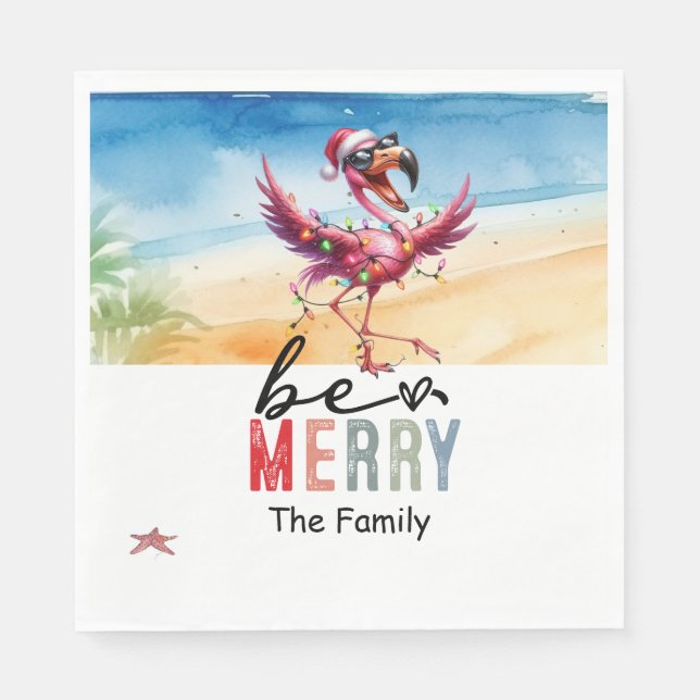 Flamingo Weihnachten im Juli am Strand Serviette (Vorderseite)
