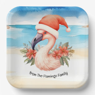 Flamingo Weihnachten im Juli Aquarell Pappteller
