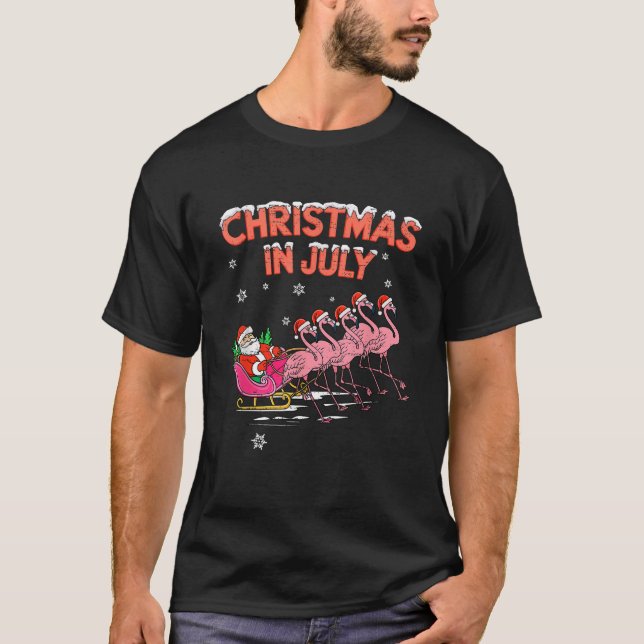 Flamingo Weihnachten im Juli Xmas Sommer Weihnacht T-Shirt (Vorderseite)