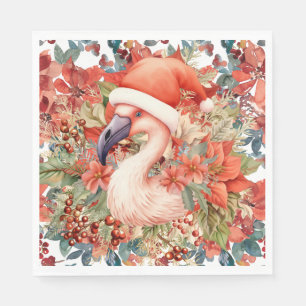 Flamingo Weihnachten mit Weihnachtsmannmütze und P Serviette