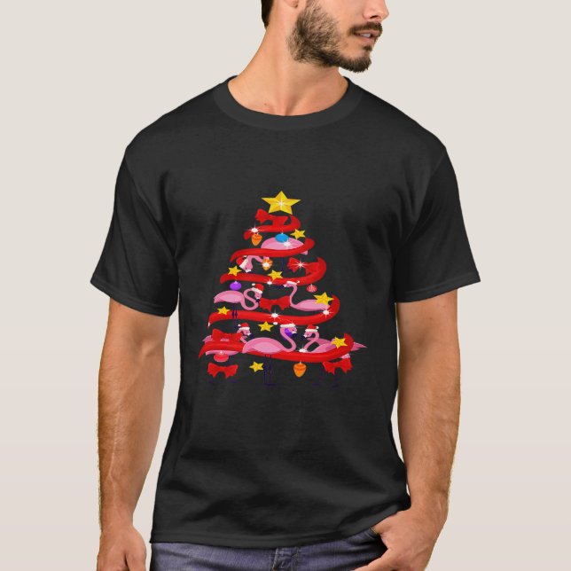 Flamingo Weihnachtsbaum - Weihnachtsmann T-Shirt (Vorderseite)