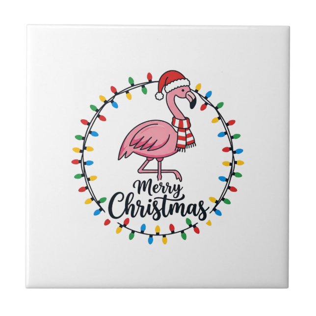 Flamingo Weihnachtsbeleuchtung Feiertage Fliese (Vorderseite)