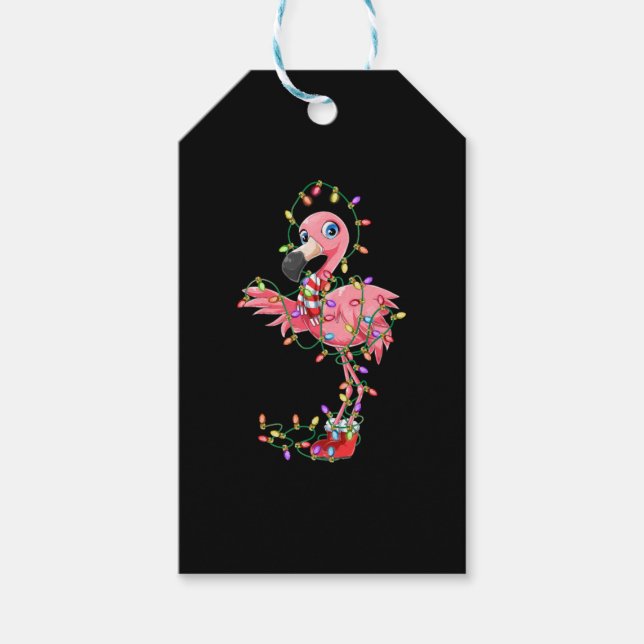 Flamingo Weihnachtsgeschenk Xmas Lichter Pink Nied Geschenkanhänger (Vorderseite)
