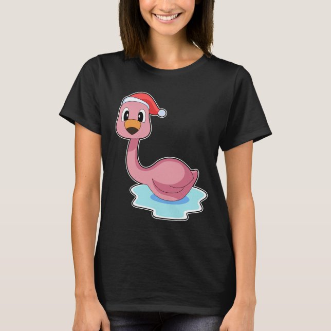 Flamingo Weihnachtshut T-Shirt (Vorderseite)