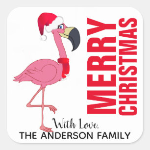Flamingo Weihnachtslabel Quadratischer Aufkleber