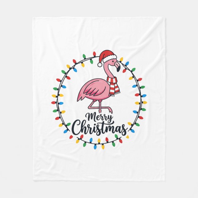 Flamingo Weihnachtslichter Urlaub Fleecedecke (Vorderseite)