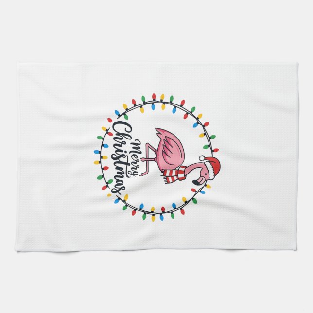 Flamingo Weihnachtslichter Urlaub Geschirrtuch (Horizontal)
