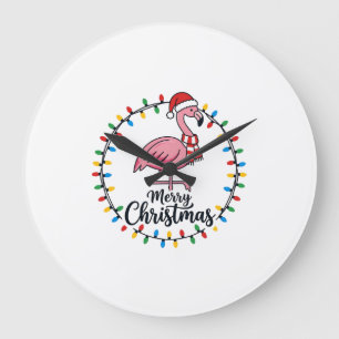 Flamingo Weihnachtslichter Urlaub Große Wanduhr