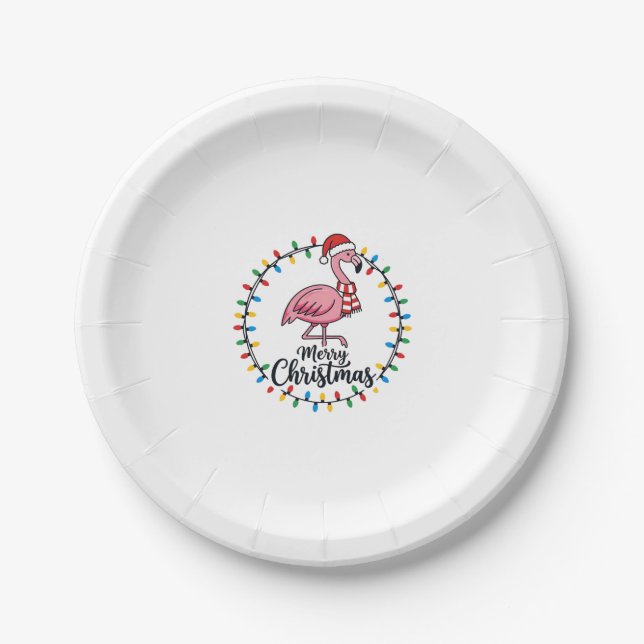 Flamingo Weihnachtslichter Urlaub Pappteller (Vorderseite)