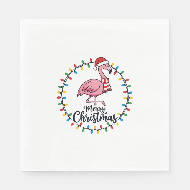 Flamingo Weihnachtslichter Urlaub Serviette (Vorderseite)