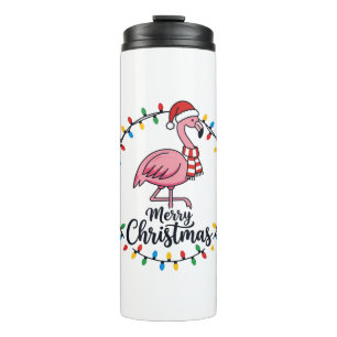 Flamingo Weihnachtslichter Urlaub Thermosbecher