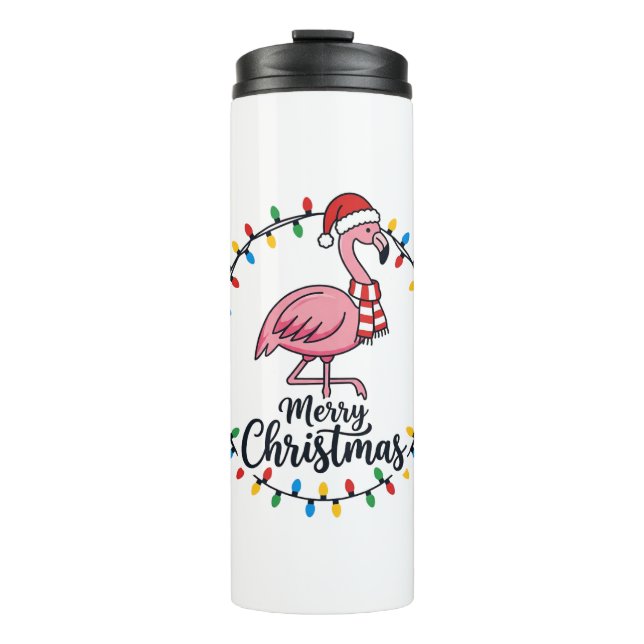 Flamingo Weihnachtslichter Urlaub Thermosbecher (Vorderseite)