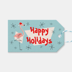 Flamingo-Weihnachtsmann Blaue Fröhliche Weihnachte Geschenkanhänger