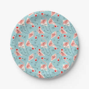 Flamingo-Weihnachtsmänner Blau Multi-Papierteller Pappteller