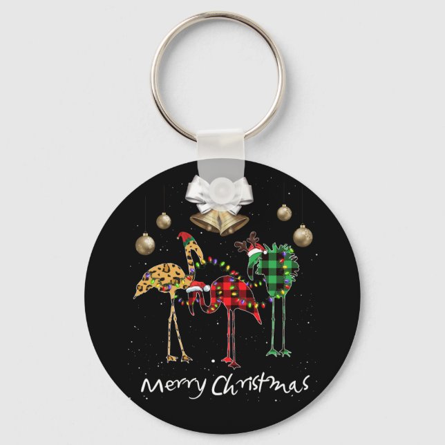 Flamingo Weihnachtsmannmütze Reindeer Horns Karier Schlüsselanhänger (Vorderseite)