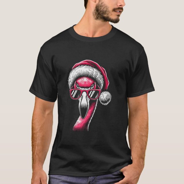 Flamingo Weihnachtsmannmütze Weihnachten Weihnacht T-Shirt (Vorderseite)