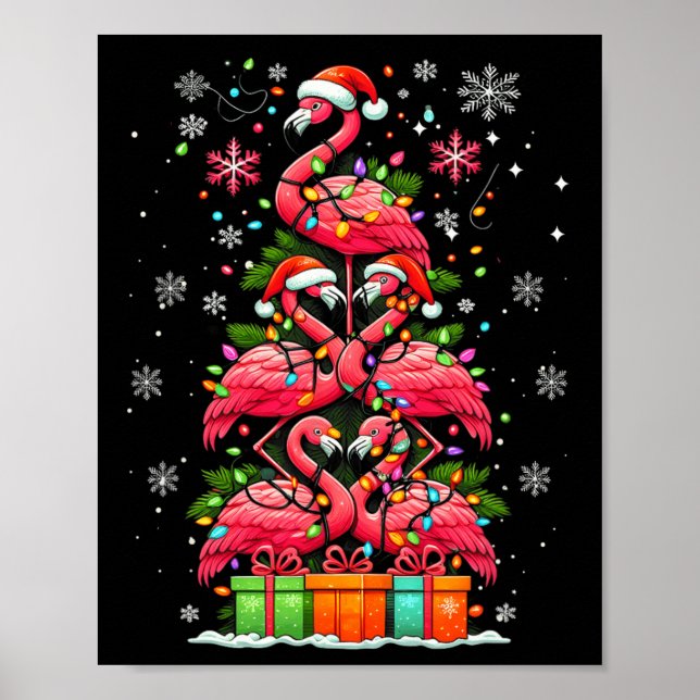 Flamingo Weihnachtsmannmütze Xmas Lights Weihnacht Poster (Vorne)