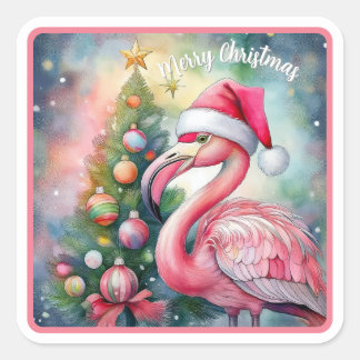Flamingo-Weihnachtssticker Quadratischer Aufkleber