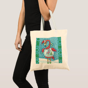 FLAMINGO WHITE CHRISTMAS SNOWGLOBE BUDGET TOTE BAG TRAGETASCHE