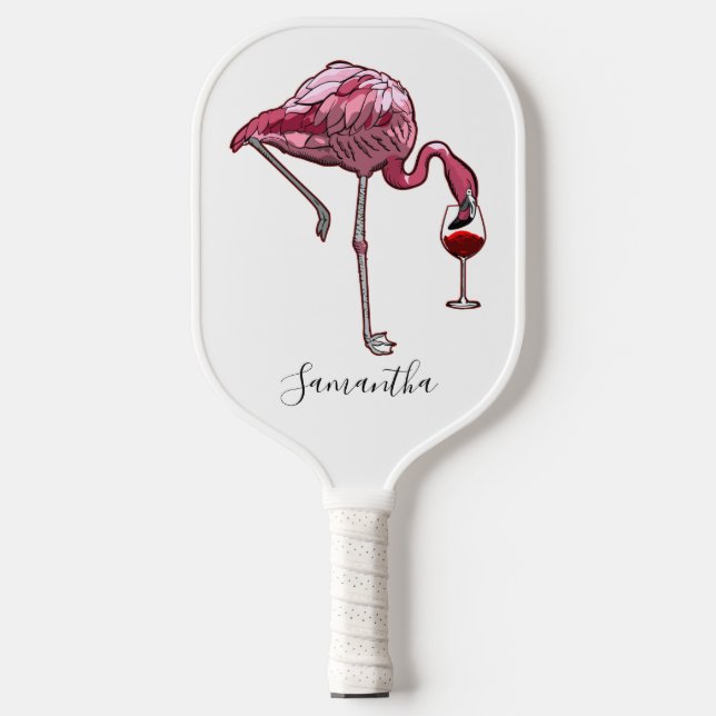 Flamingo Wine Drink Bird Custom Pickleball Schläger (Vorderseite)