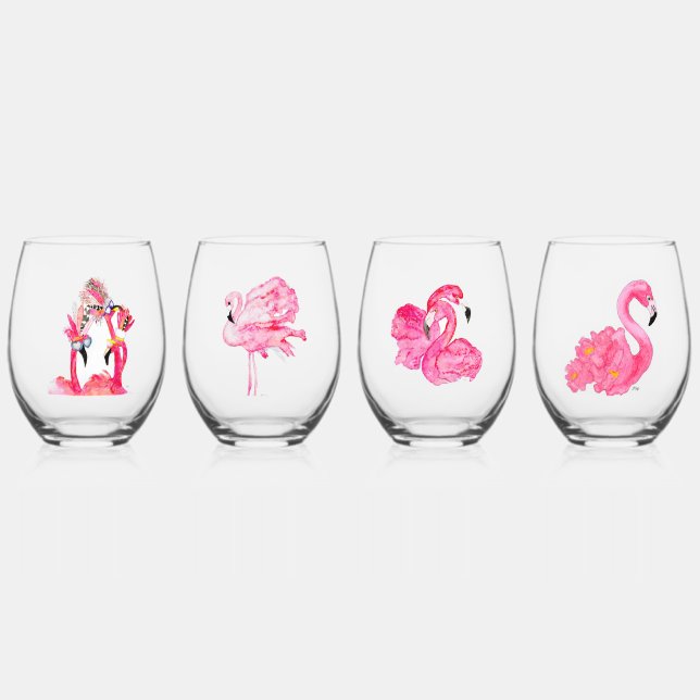 Flamingo Wine Glasses Weinglas Ohne Stiel (Vorderseite)