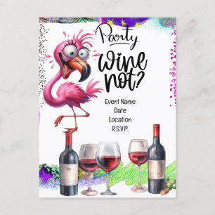 Flamingo Wine Lover Geburtstagsparty Ankündigungspostkarte