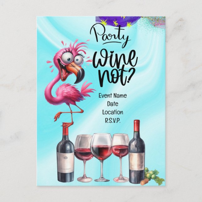 Flamingo Wine Lover Geburtstagsparty Postkarte (Vorderseite)