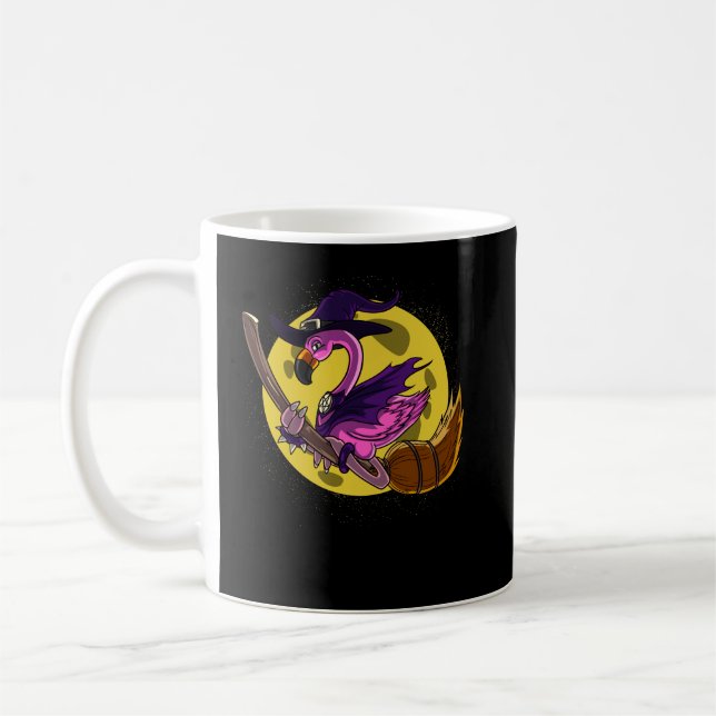 Flamingo Witch Riding Broom Magisches Halloween Kaffeetasse (Links)
