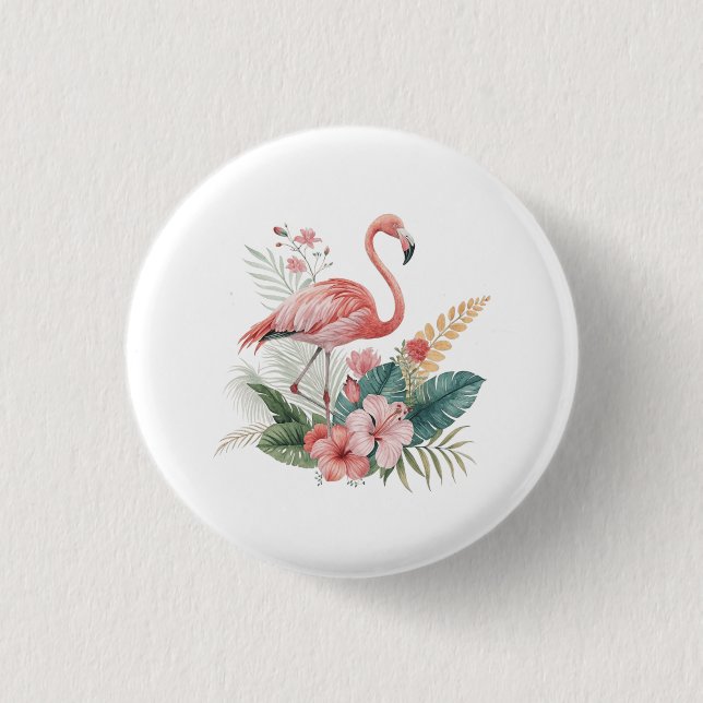 Flamingo With Flowers Button (Vorderseite)